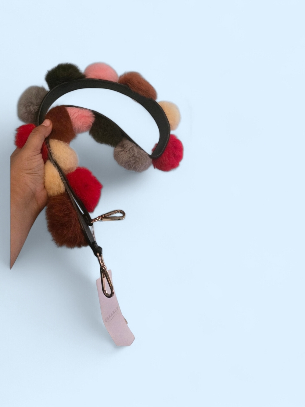 Pom Pom Leather Bag Strap in Multi-Color